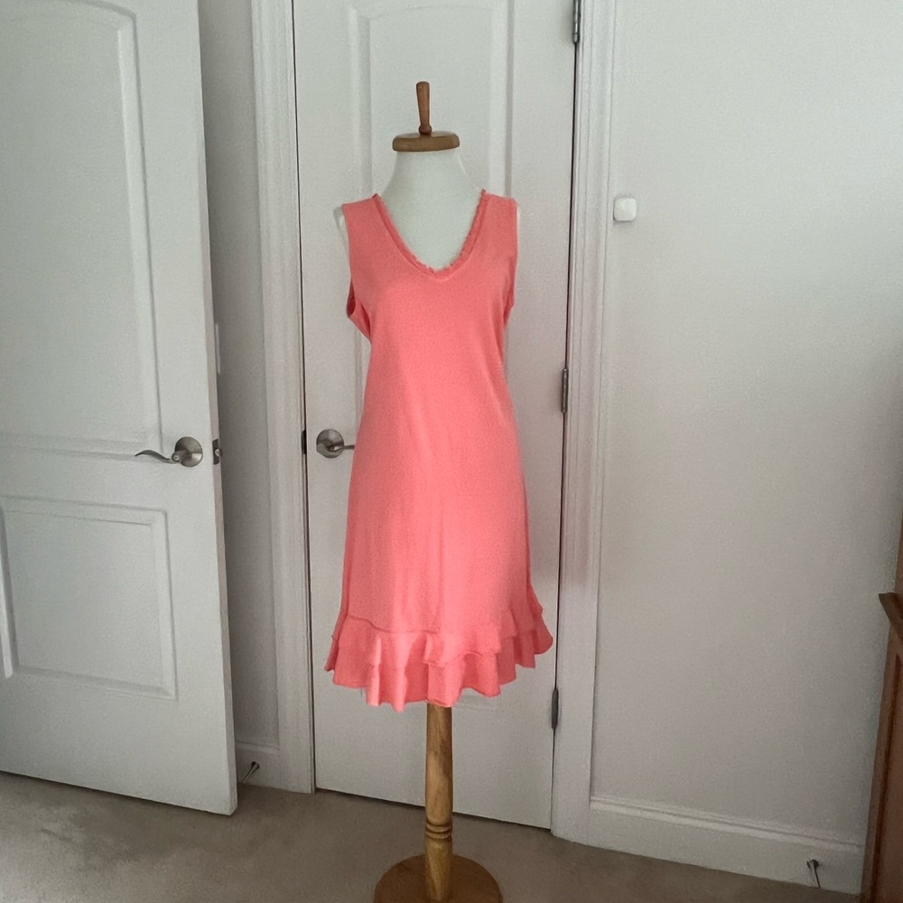 Fresh Produce Salmon Pink Ruffle Edge Cotton Dress, Small